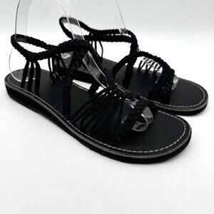 Women Woven Flat Rope Sandals Braided Beach Boho Sandals Slingwind Classic Black